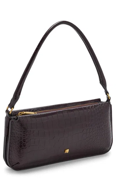 Mango Habana Croc Embossed Faux Leather Shoulder Bag In Burgundy