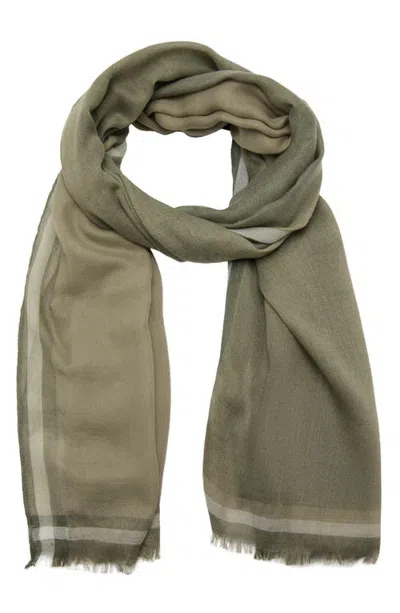 Mango Herringbone Frayed Scarf In Khaki Green