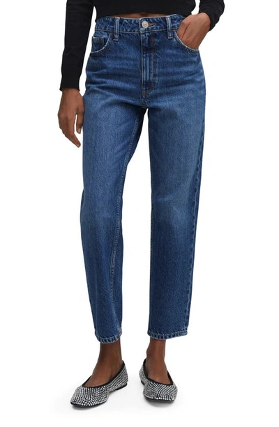 Mango High Waist Ankle Mom Jeans In Dark Blue