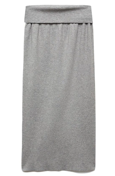 Mango Knit Midi Skirt In Medium Heather Grey