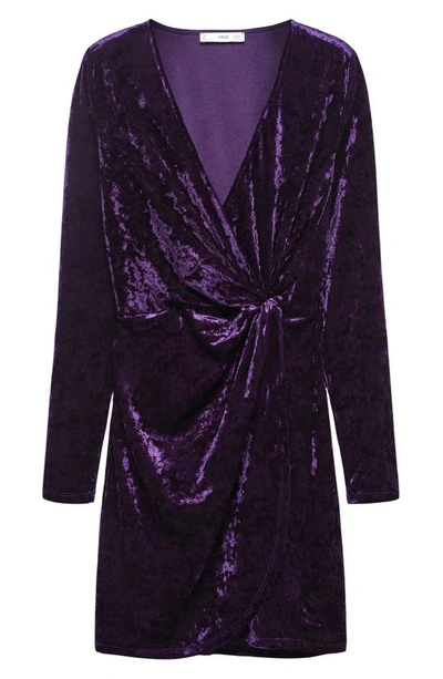 Mango Knot Long Sleeve Crushed Velvet Dress In Purple