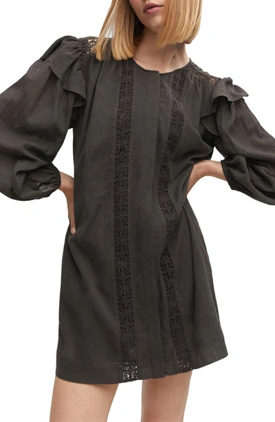 Mango Lace Long Sleeve Dress In Charcoal