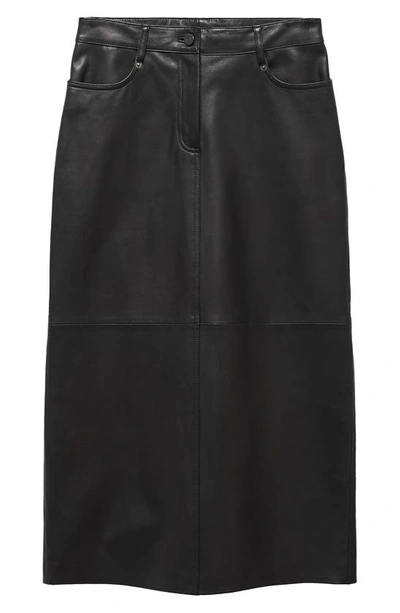 Mango Leather Midi Pencil Skirt In Black