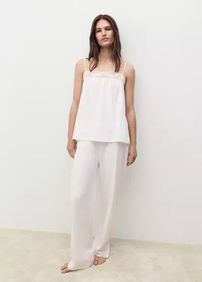 Mango Long Cotton Pajama Pants In White