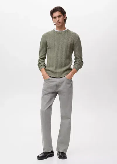 Mango Man Herringbone Structured Sweater Pastel Green