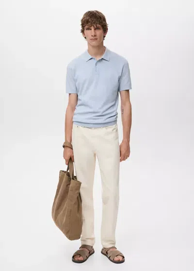 Mango Man Structured Knitted Slim-fit Polo Shirt In Aqua Green