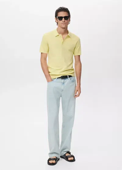 Mango Man Structured Knitted Slim-fit Polo Shirt In Neon Yellow