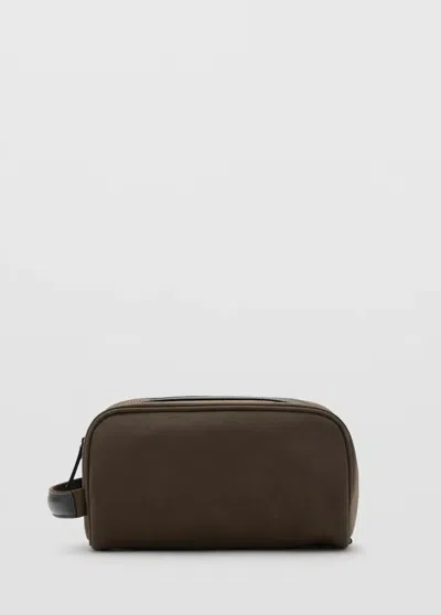 Mango Man Zipped Leather Cosmetic Bag Khaki In Brown