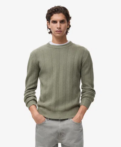 Mango Men's Herringbone Structured Sweater In Green