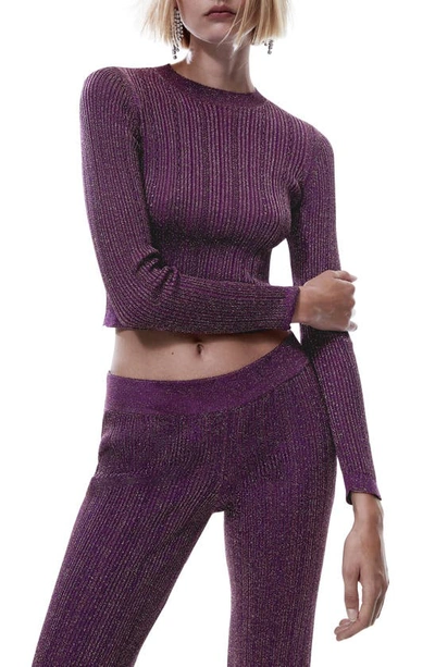 Mango Metallic Crop Sweater In Purple