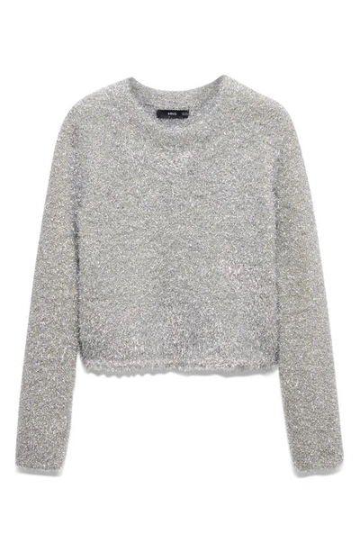 Mango Metallic Eyelash Sweater In Silver