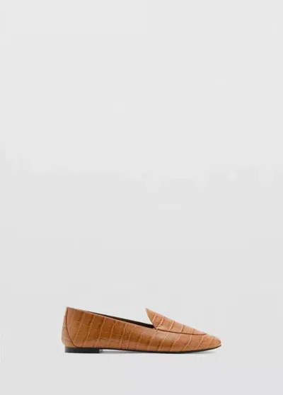 Mango Mocassin En Cuir Effet Croco In Cognac