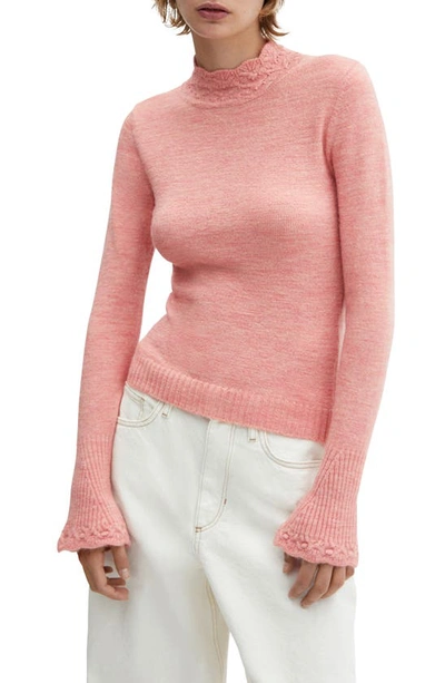 Mango Mock Neck Flare Cuff Sweater In Pink