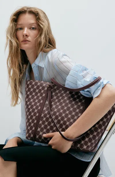 Mango Monogram Faux Leather Tote In Burgundy