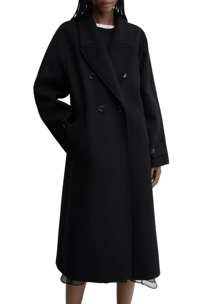 Mango Oversize Double Breasted Wool Blend Coat In Black