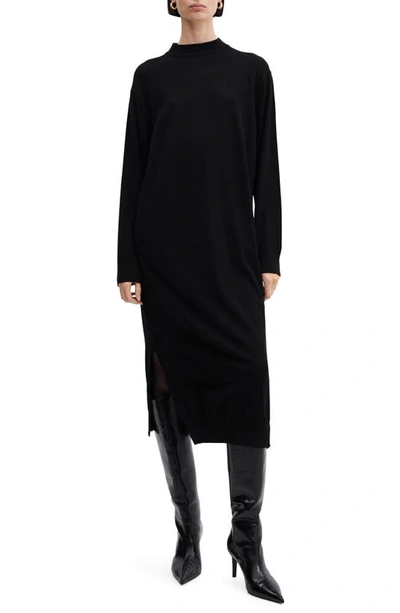 Mango Oversize Long Sleeve Midi Sweater Dress In Black