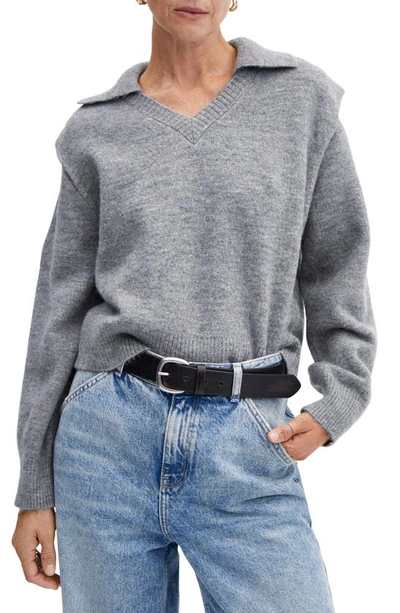 Mango Padded Shoulder Polo Sweater In Grey