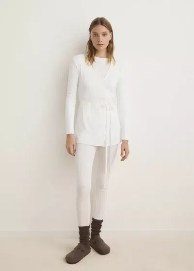 Mango Pantalon Maille Côtelée Long Ivoire - Femme - L -  In White