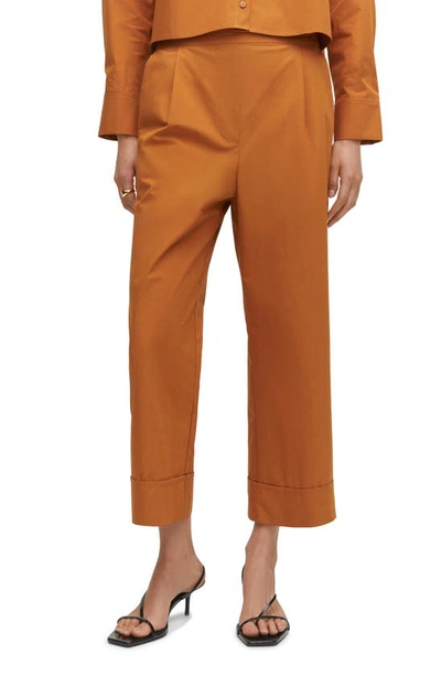 Mango Pleat Front Ankle Pants In Brown