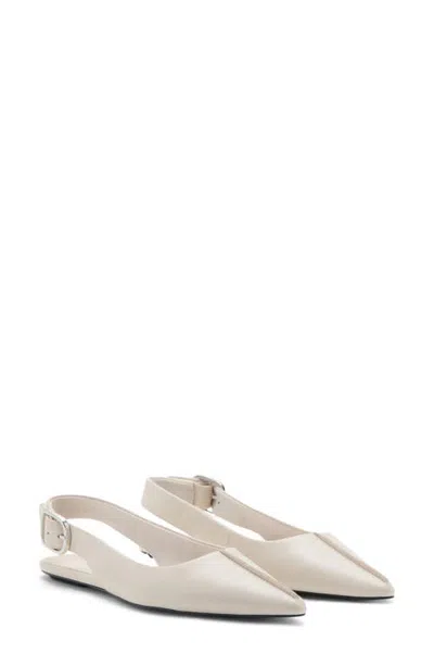 Mango Pointed Toe Slingback Faux Leather Flat In White