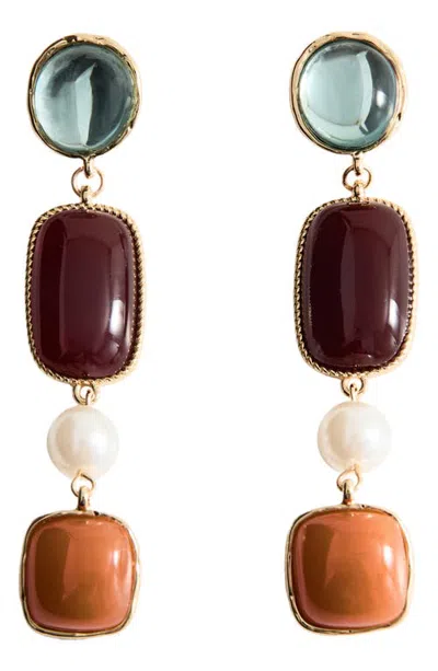 Mango Resin & Imitation Pearl Tiered Long Earrings In Gold