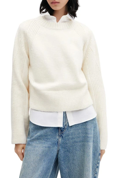 Mango Rib Sleeve Sweater In Off White