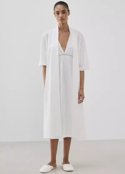 Mango Robe De Chambre En Coton Avec Dentelle In White