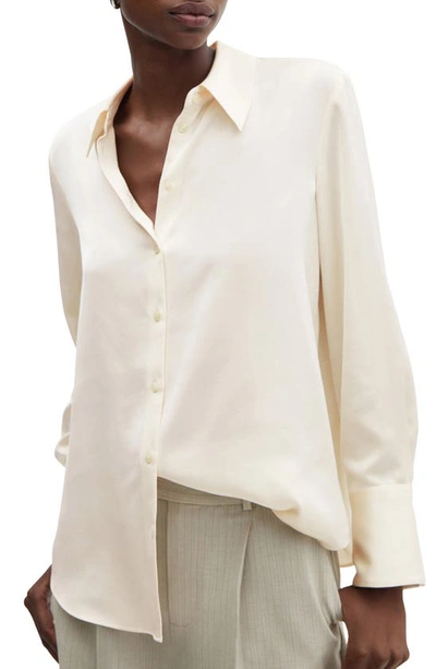 Mango Satin Button-up Shirt In Off White