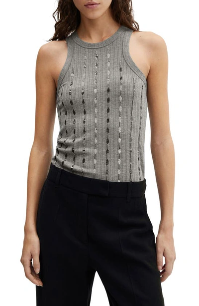 Mango Sequin Stripe Rib Tank In Grey