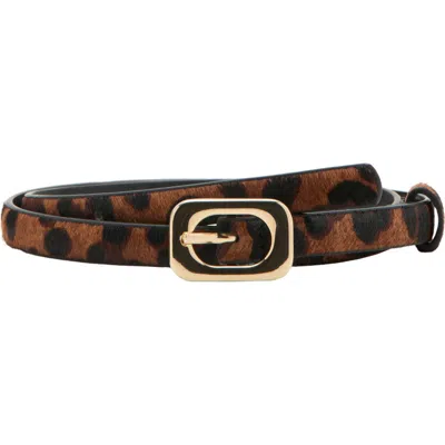 Mango Skinny Leopard Print Genuine Calf Hair Belt In Dark Brown