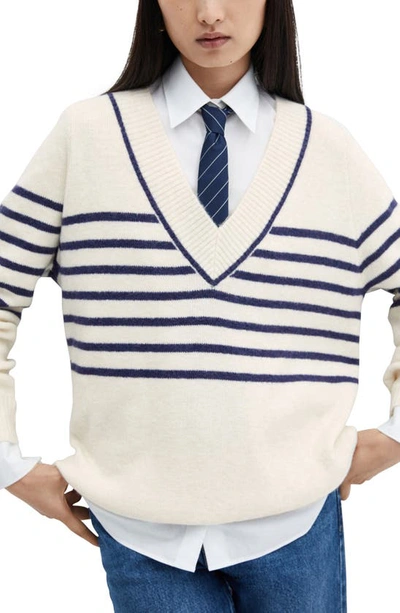 Mango Stripe Oversize Sweater In Dark Navy