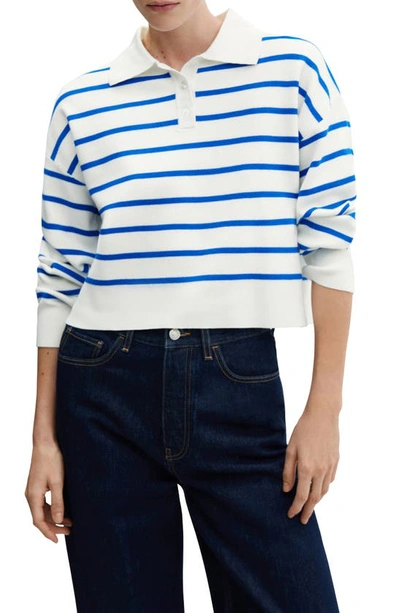 Mango Stripe Polo Sweater In Vibrant Blue