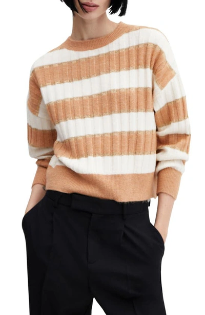 Mango Stripe Rib Sweater In Medium Brown