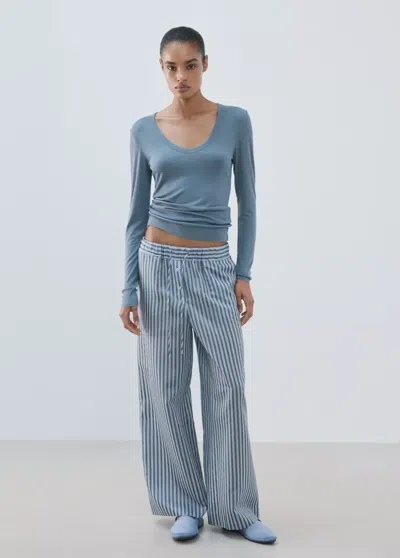Mango T-shirt De Pyjama En Mélange De Lyocell Et De Laine In Blue
