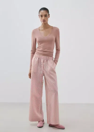 Mango T-shirt De Pyjama En Mélange De Lyocell Et De Laine In Pink