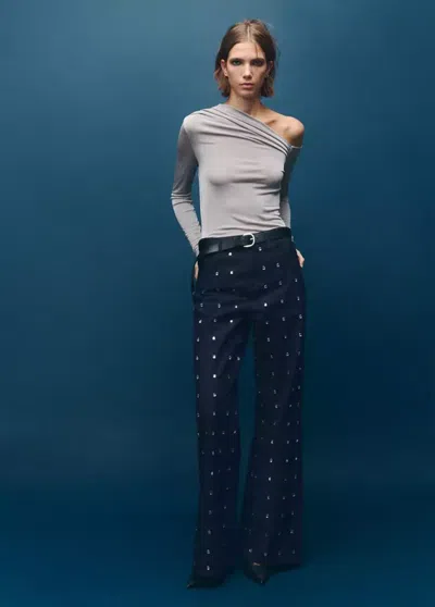 Mango Wide-leg Jeans With Crystals Open Blue