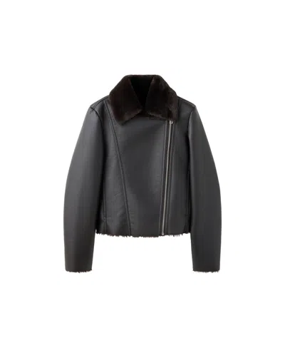 Mango Women's Cadi Long-sleeve Faux-fur Biker Jacket In Chocolate