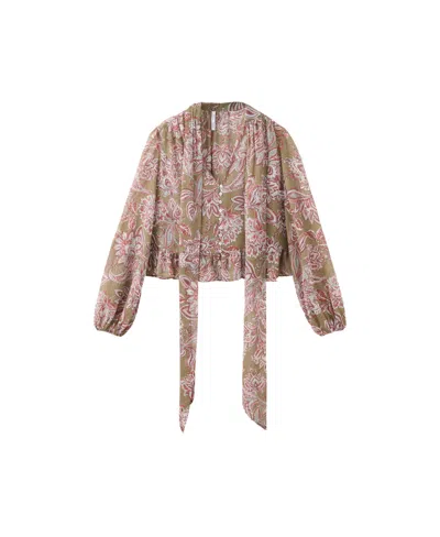 Mango Women's Floral-print Tie-front Puffed Sleeve Blouse In Green