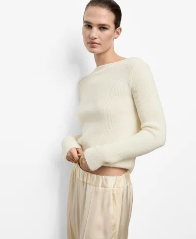 Mango Women's Knitted Ribbed Sweater In White