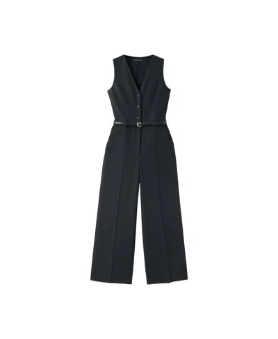 Mango Women's Mono Yole Pinstripe Wide-leg V-neck Jumpsuit In Navy