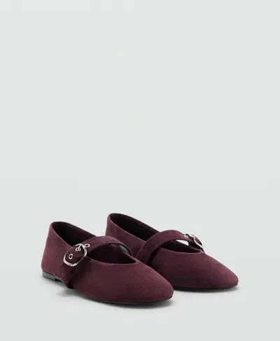Mango Women's Suede Buckle Ballet Flats In Burgundy