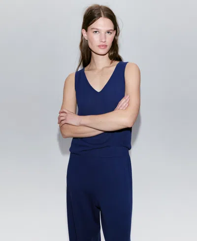 Mango Women's V-neck Knit Top In Blue