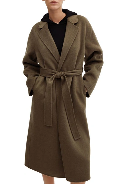 Mango Wool Blend Wrap Coat In Khaki