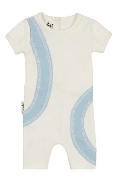 Maniere Babies' Arc Patch Stretch Cotton Romper In Ivory/ Blue