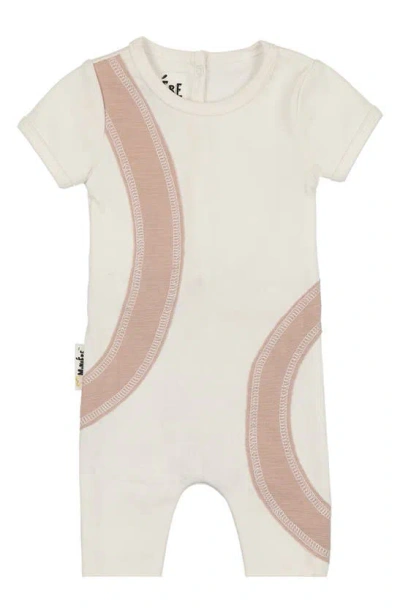 Maniere Babies' Arc Patch Stretch Cotton Romper In Ivory/ Sand
