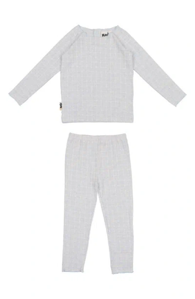 Maniere Box Pattern Stretch Cotton Top & Pants Set In Blue