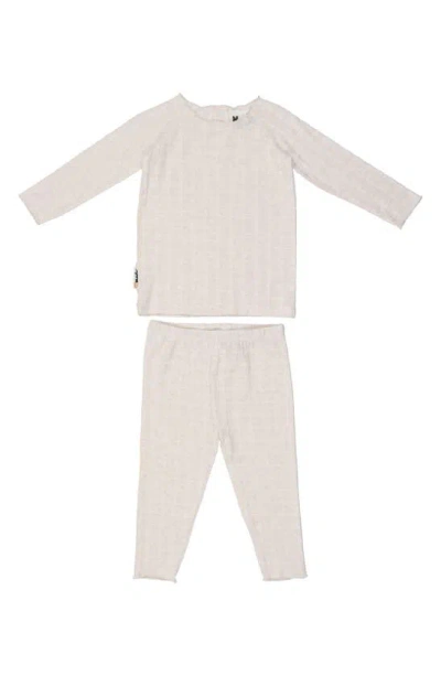 Maniere Babies' Box Pattern Stretch Cotton Top & Pants Set In Ivory