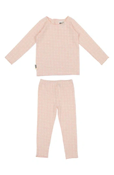 Maniere Babies' Box Pattern Stretch Cotton Top & Pants Set In Pink