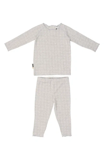 Maniere Babies' Box Pattern Stretch Cotton Top & Pants Set In Slate