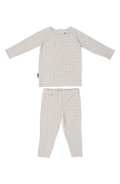 Maniere Box Pattern Stretch Cotton Top & Pants Set In Slate